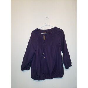 The Limited Womens M Blouse Dark Purple Pleated Pullover Boho 3/4 Sleeve NWT
